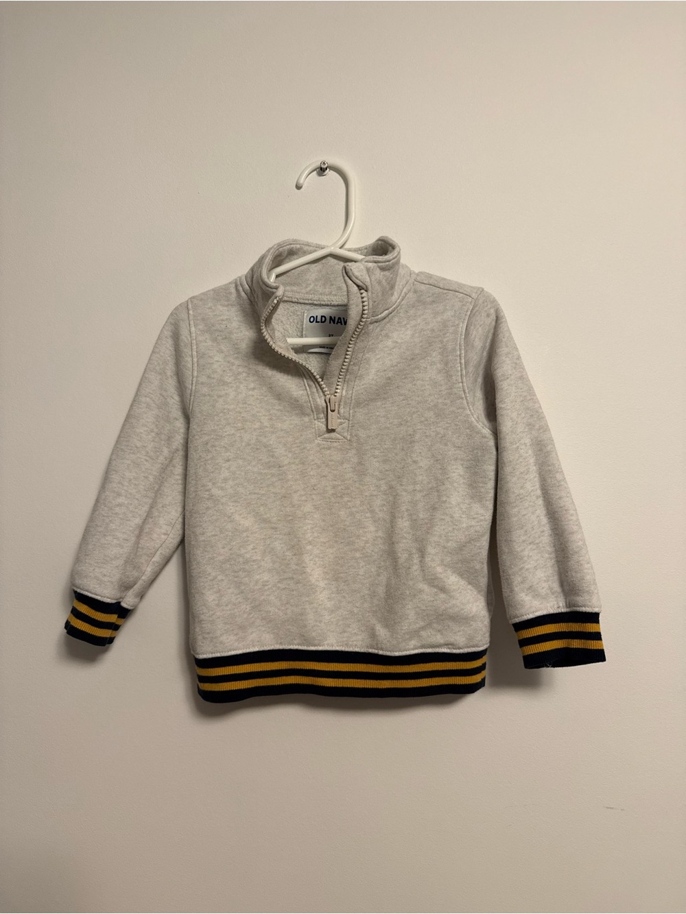 Old Navy Toddlers' Light Gray Quarter-Zip Pullover with Navy & Gold Trim
